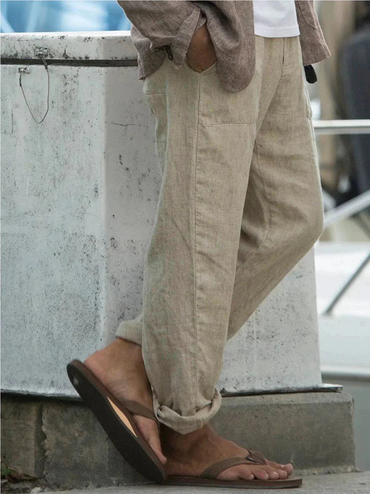 Leinenhosen - Taschen - Kordelzug - Sommerhosen - Leinenbekleidung für Männer-Chaps Herrenmode