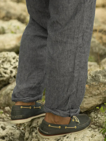 Leinenhosen - Taschen - Kordelzug - Sommerhosen - Leinenbekleidung für Männer-Chaps Herrenmode
