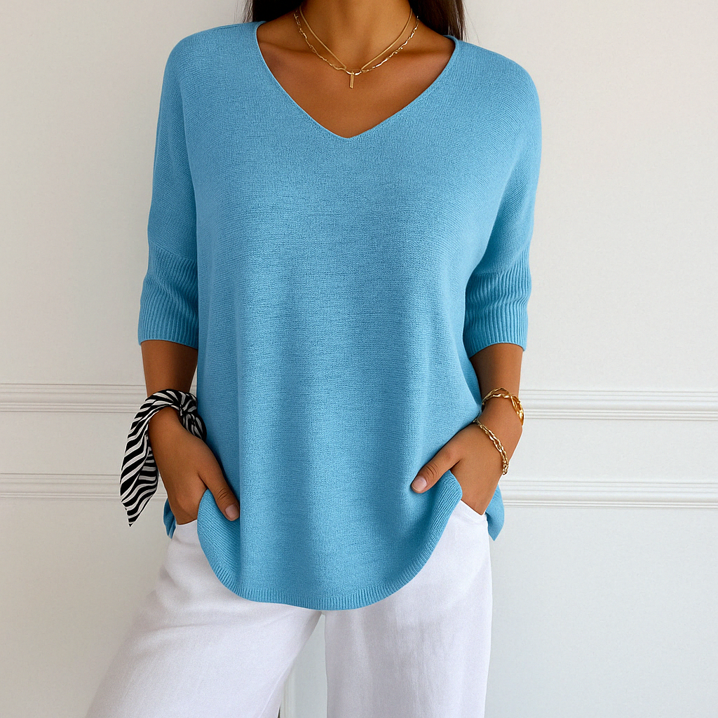 Damen Pullover V-Ausschnitt Kurzarm Sommer