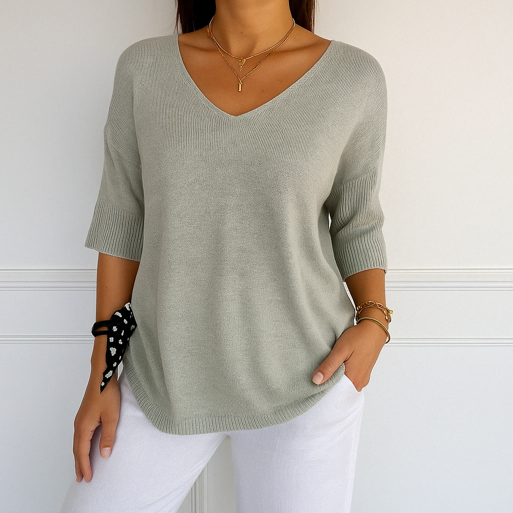 Damen Pullover V-Ausschnitt Kurzarm Sommer