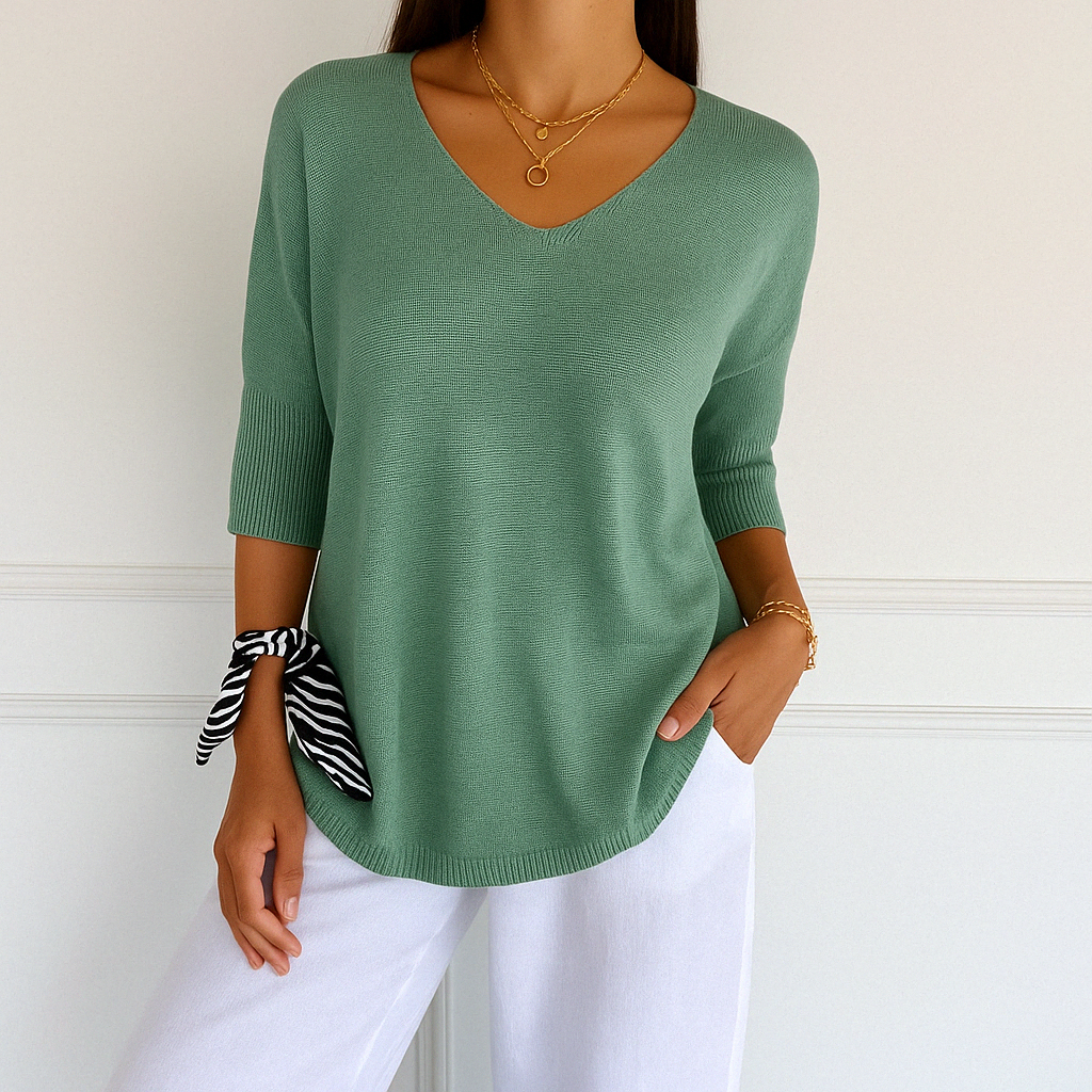 Damen Pullover V-Ausschnitt Kurzarm Sommer