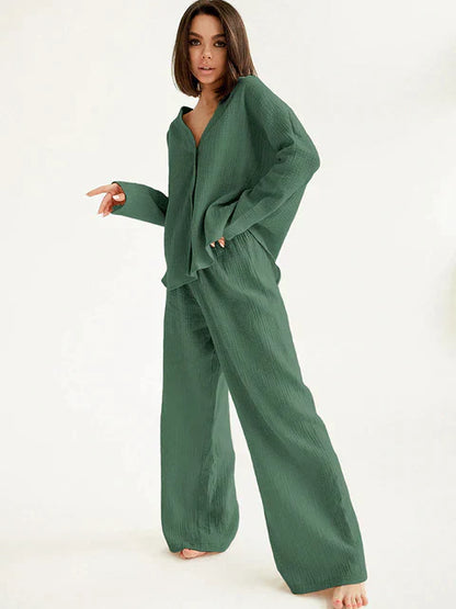 Bequeme Baumwoll-Loungeset Hose Pullover