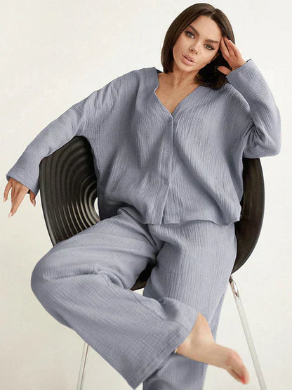 Bequeme Baumwoll-Loungeset Hose Pullover