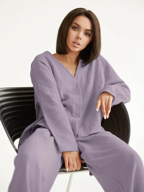 Bequeme Baumwoll-Loungeset Hose Pullover