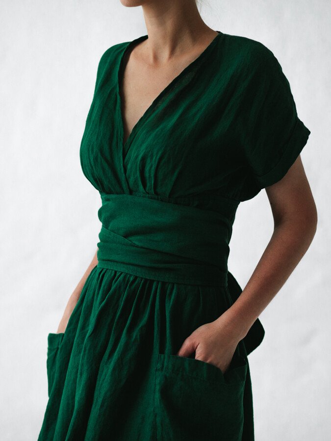 Leinen Wickelkleid Sommer Elegant Damen