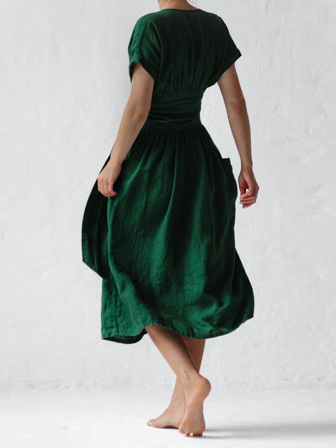 Leinen Wickelkleid Sommer Elegant Damen