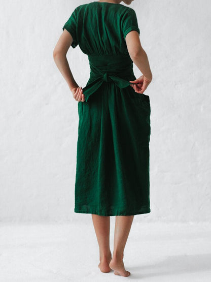 Leinen Wickelkleid Sommer Elegant Damen