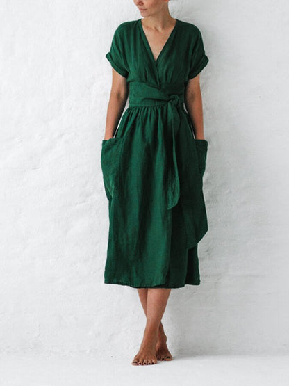 Leinen Wickelkleid Sommer Elegant Damen