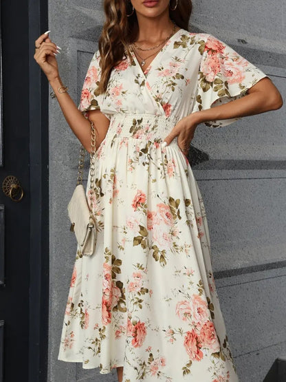Elegantes Blumenkleid Frühling Sommer Frauenkleid