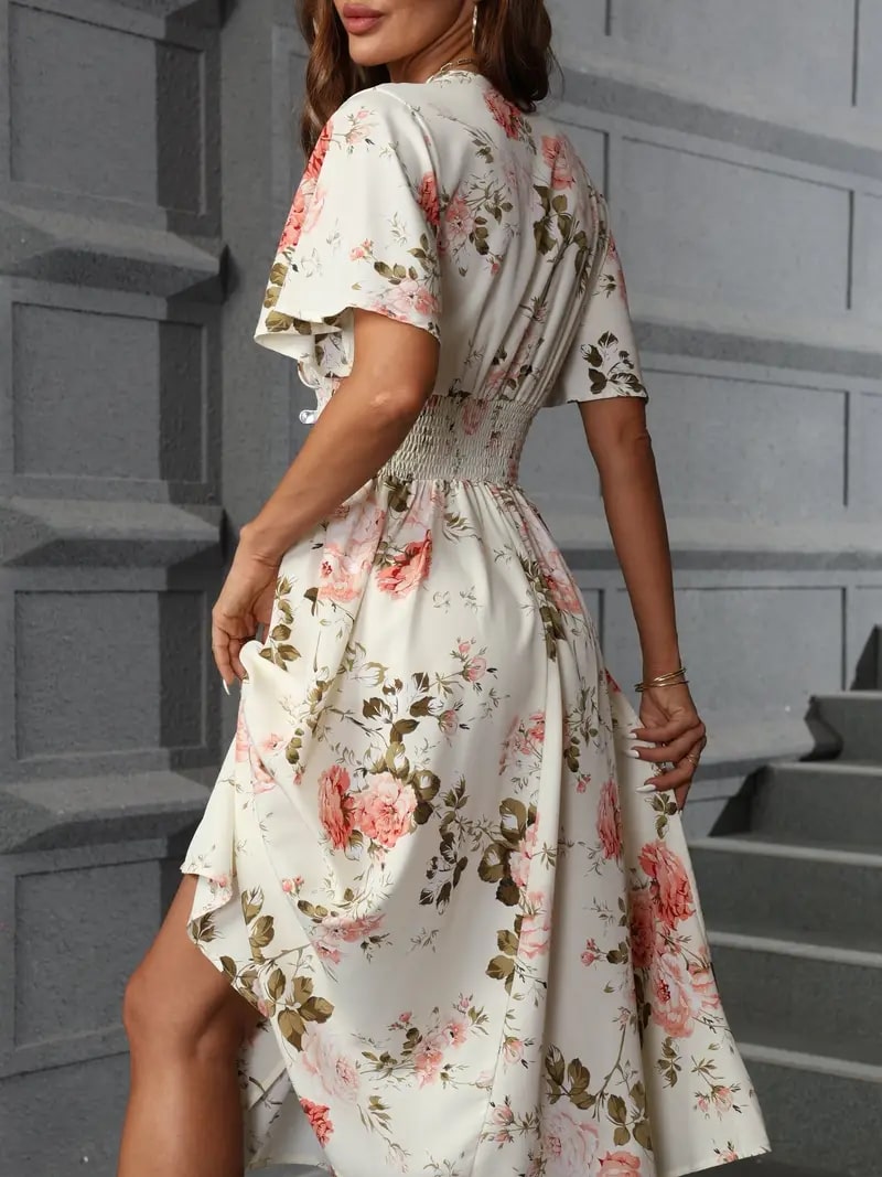 Elegantes Blumenkleid Frühling Sommer Frauenkleid