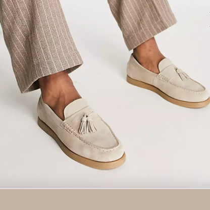 Leder Loafer Herren Beige Slipper Quaste - BerlinGlamour