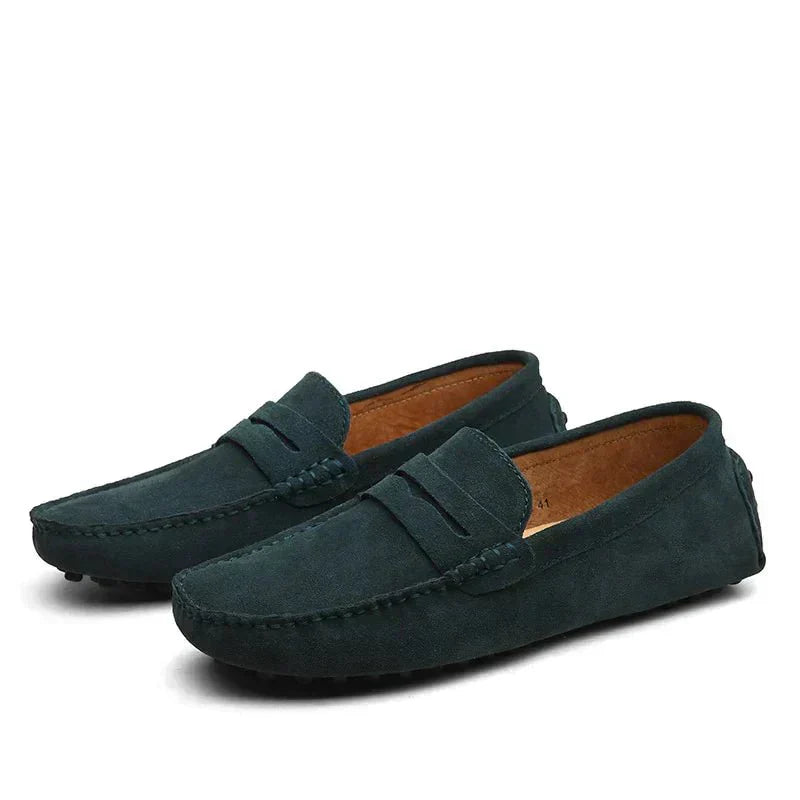 Loafers - Flache Wildleder-Mokassins für Männer im italienischen Stil-Dunkelgrün-38-Chaps Herrenmode