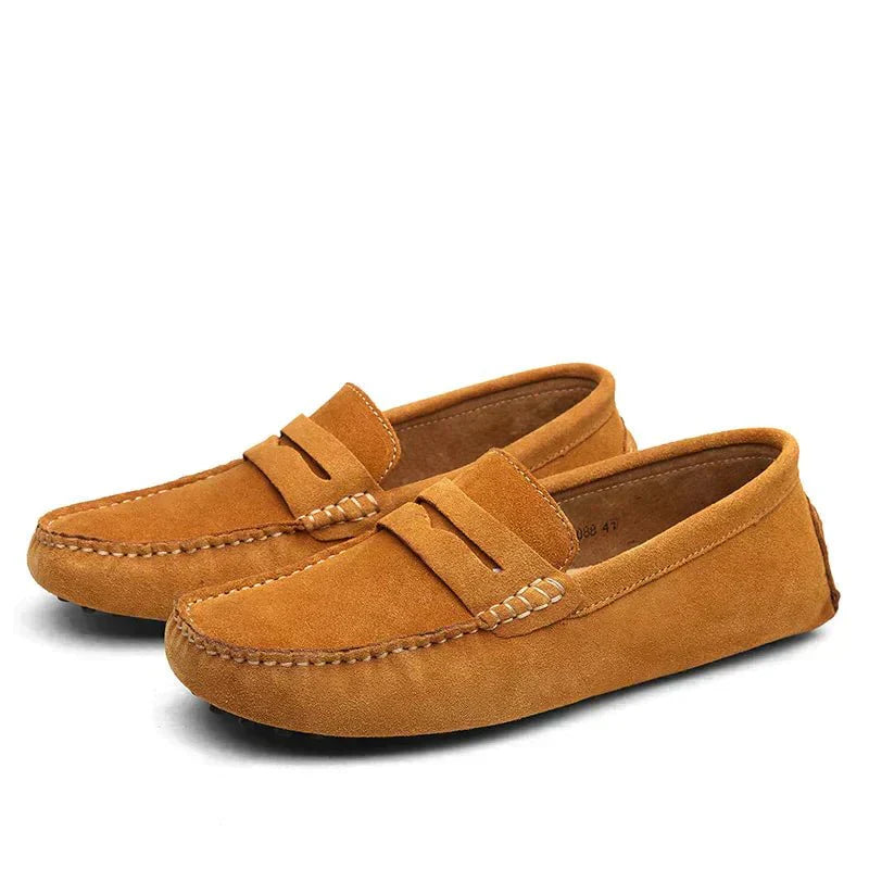 Loafers - Flache Wildleder-Mokassins für Männer im italienischen Stil-Hellbraun-38-Chaps Herrenmode