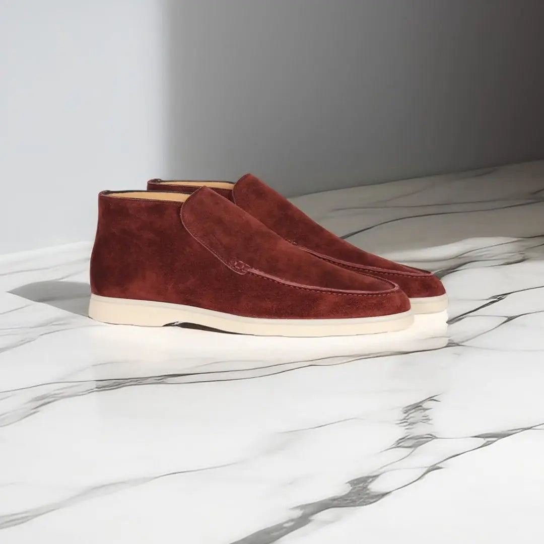 Loafers - Herren Slip-On Wildleder Loafers-Bordeaux-38-Chaps Herrenmode