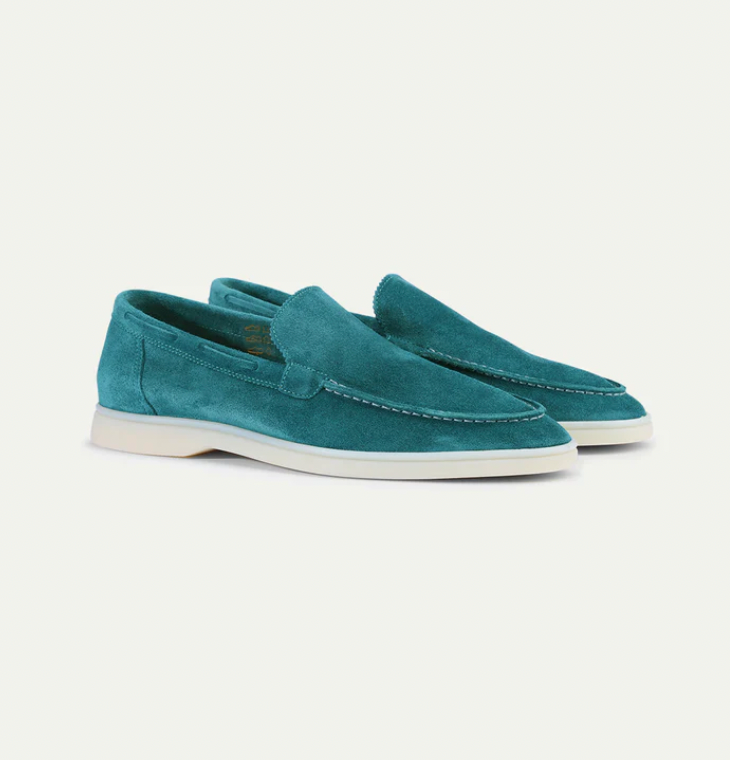Loafers - Slipper- Leder- Wildleder Loafer- Herrenschuhe-Dunkeltürkis-36-Chaps Herrenmode