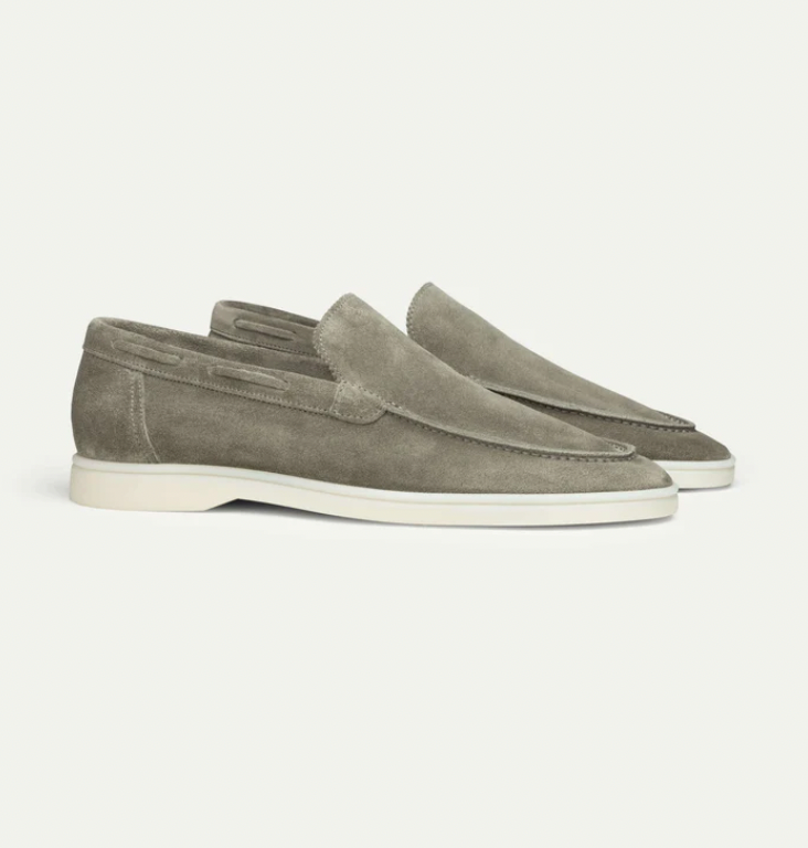 Loafers - Slipper- Leder- Wildleder Loafer- Herrenschuhe-Olivgrün-36-Chaps Herrenmode