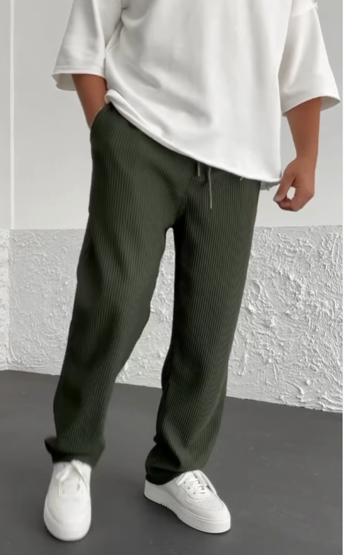 Locker sitzende Hosen – Lässige Herrenhose mit geradem Bein und Kordelzug-Chaps Herrenmode