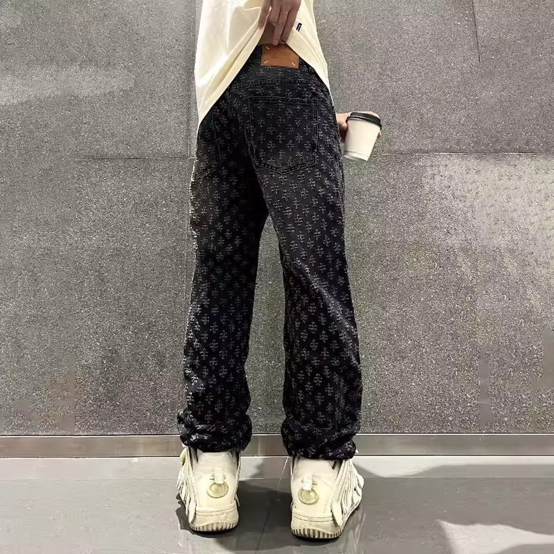 Lockere Passform Jeans – Gemusterte Baggy-Jeans mit Monogramm für Männer-Chaps Herrenmode