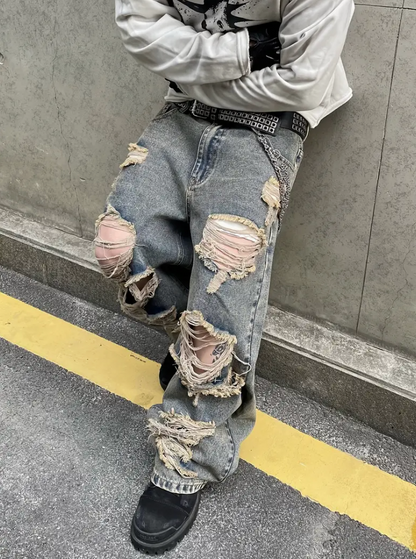 Lockere Passform Jeans | Gewaschen | Hip Hop | Baggy Jeans | Herrenjeans-Chaps Herrenmode