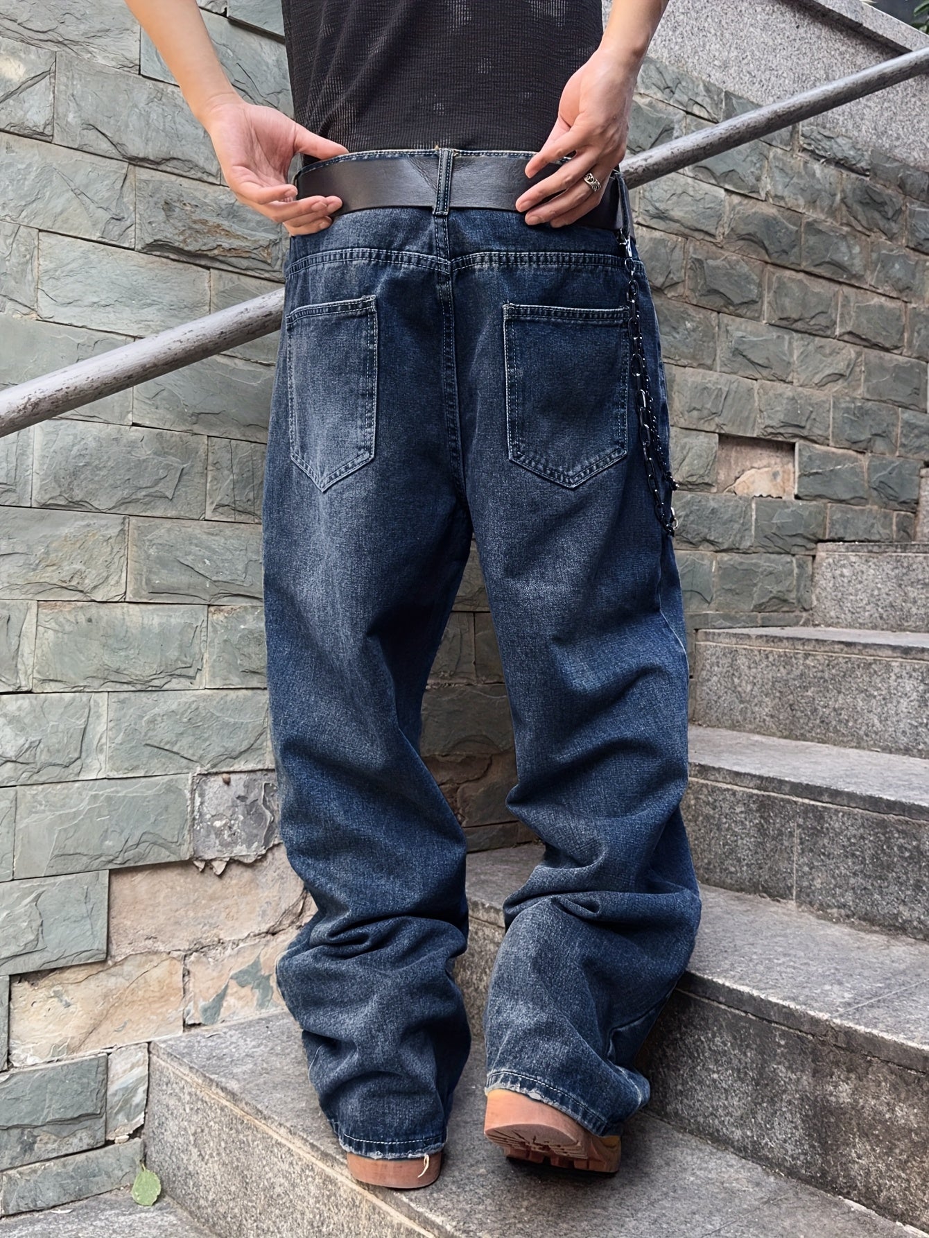 Lockere Passform Jeans | Gewaschen | Hip Hop | Baggy Jeans | Herrenjeans-Chaps Herrenmode
