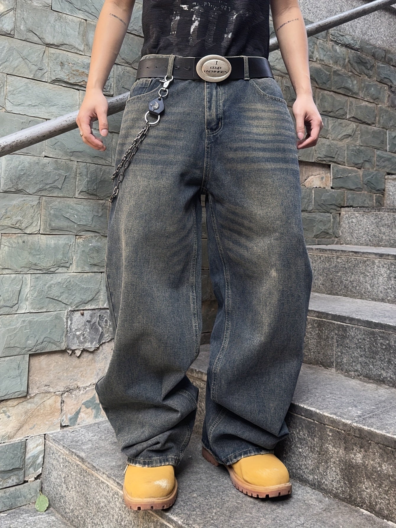 Lockere Passform Jeans | Gewaschen | Hip Hop | Baggy Jeans | Herrenjeans-Haze-Blau-XS-Chaps Herrenmode