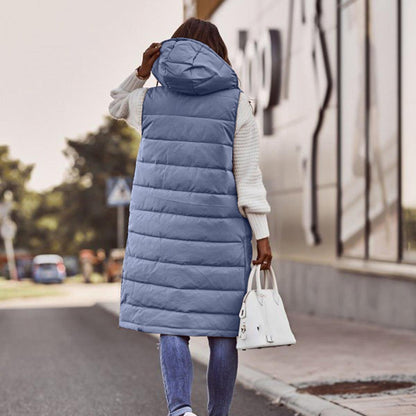 Damen Steppweste Lang mit Kapuze Warm