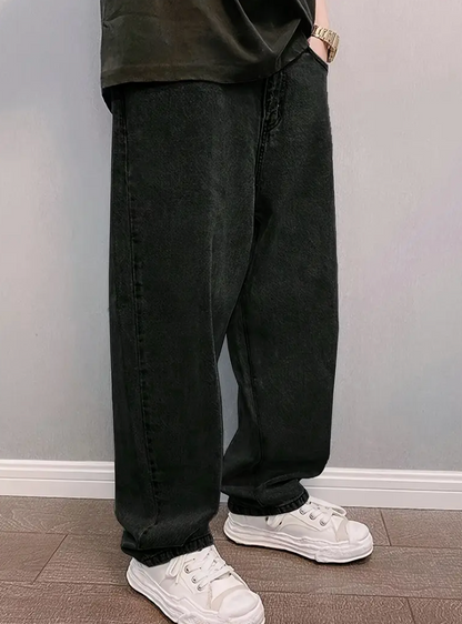 Loose Fit Jeans - Herren Stonewash Hip Hop Baggy Jeans-Schwarz-29-Chaps Herrenmode