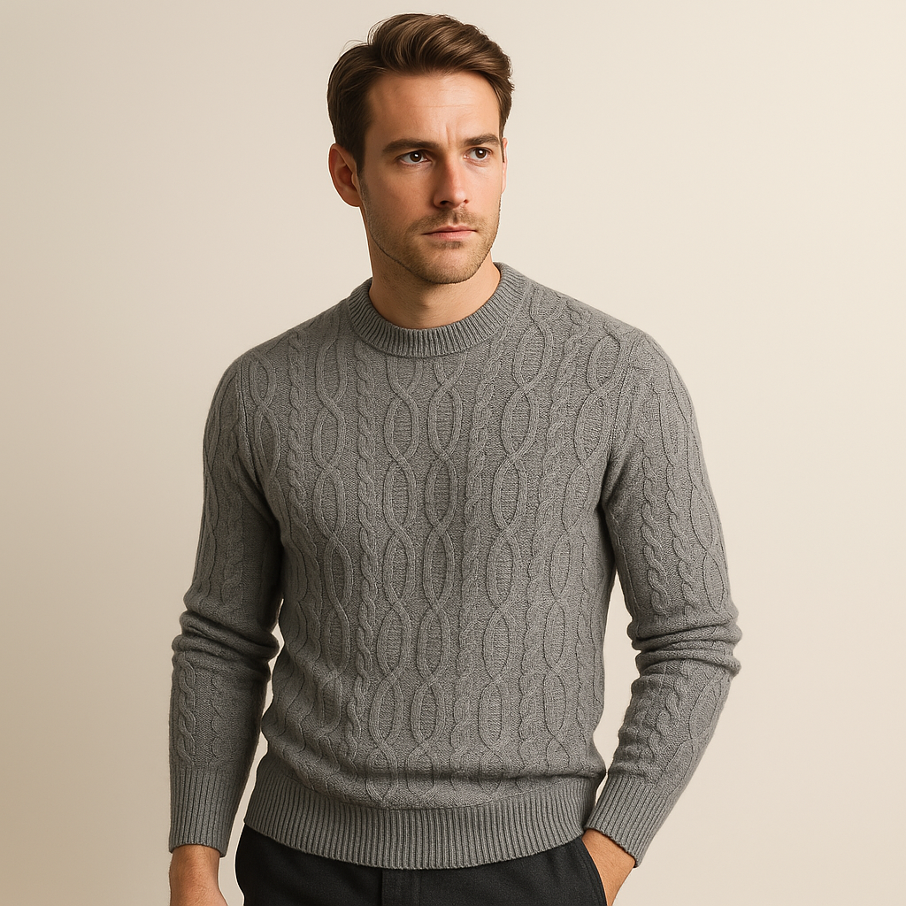 Loravelle Herren-Pullover mit Zopfmuster und Rundhalsausschnitt – weiche Baumwollmischung 1