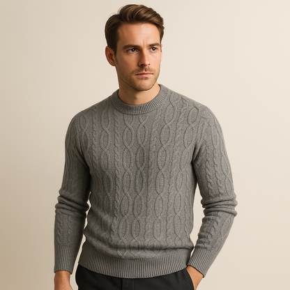 Loravelle Herren-Pullover mit Zopfmuster und Rundhalsausschnitt – weiche Baumwollmischung 1