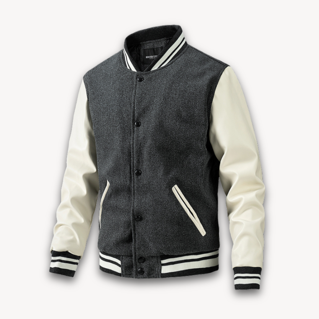Loravelle | Collegejacke für Herren – Körper aus Wollmischung mit Ärmeln aus Kunstleder – Klassischer Letterman-Stil 7