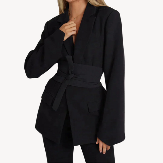 Loravelle | Damen Blazer mit Gürtel – Elegante Anzugjacke 0