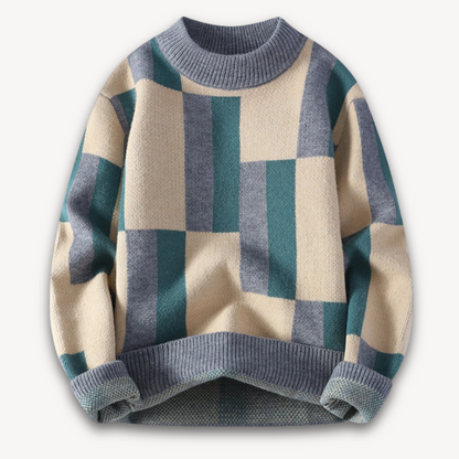 Loravelle | Geometrischer Strickpullover für Herren – Weiche Acrylmischung, Rundhalsausschnitt, Langarm 0