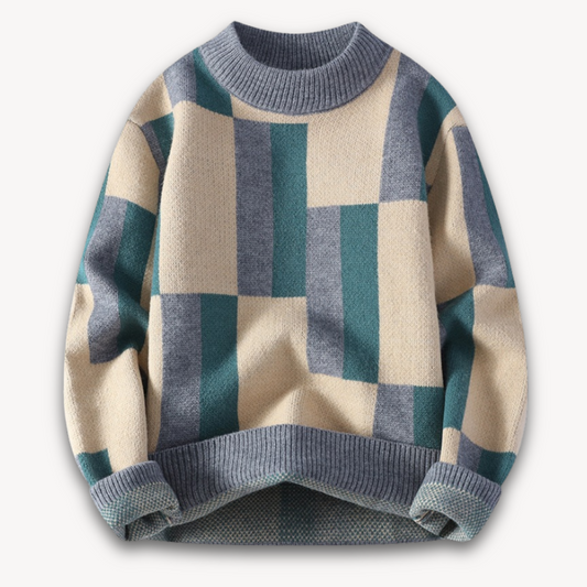 Loravelle | Geometrischer Strickpullover für Herren – Weiche Acrylmischung, Rundhalsausschnitt, Langarm 0