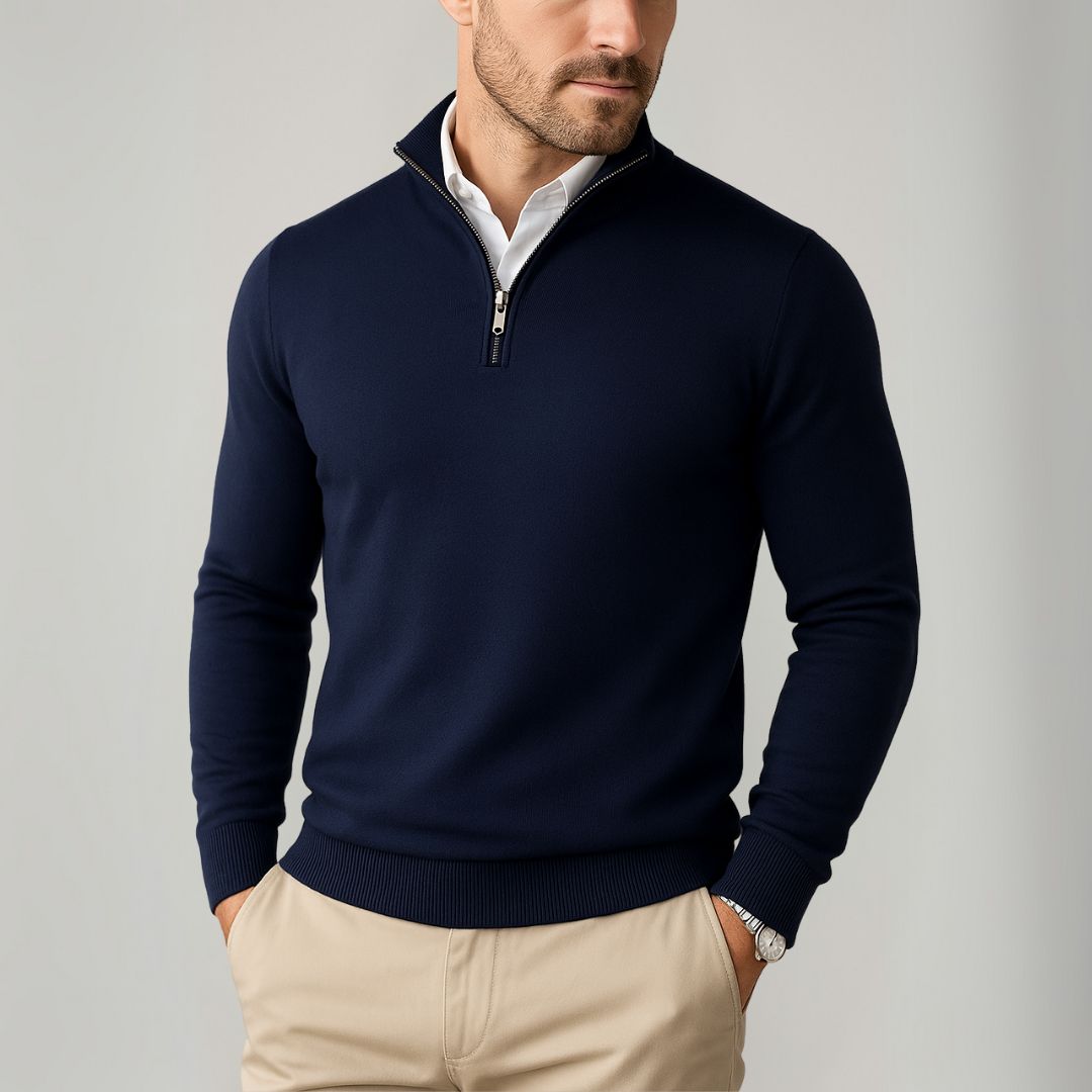 Loravelle | Herren-Pullover aus Baumwolle mit Viertelreißverschluss – Slim Fit – Freizeitkleidung 3