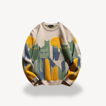 Loravelle | Herren-Strickpullover mit Katzenmotiv aus Baumwolle 4