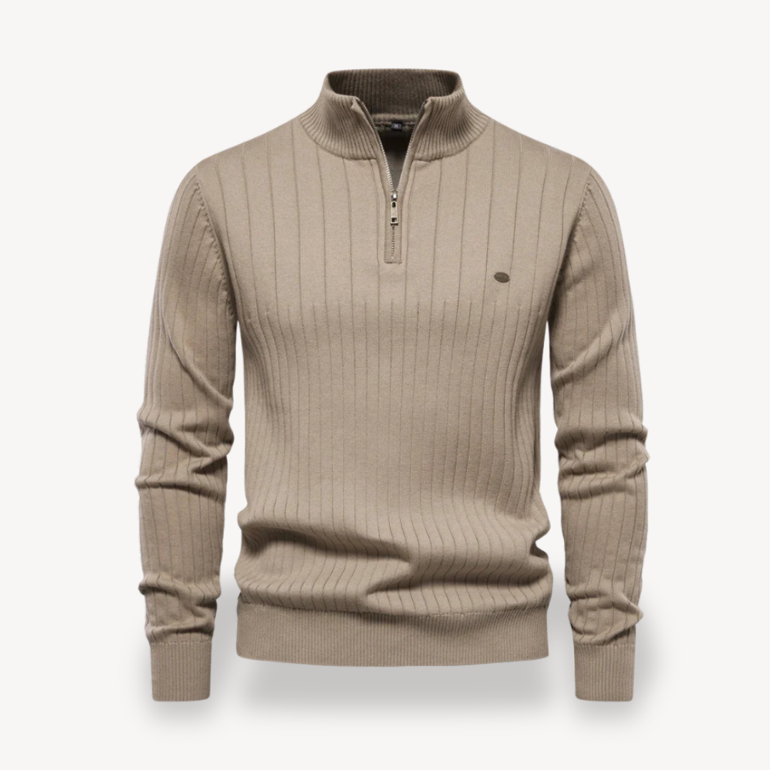 Loravelle | Herrenpullover aus gerippter Baumwolle mit Reißverschluss 0