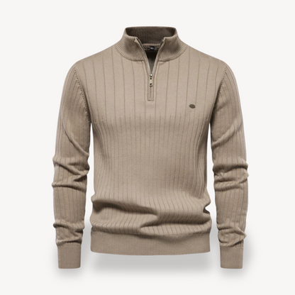 Loravelle | Herrenpullover aus gerippter Baumwolle mit Reißverschluss 0