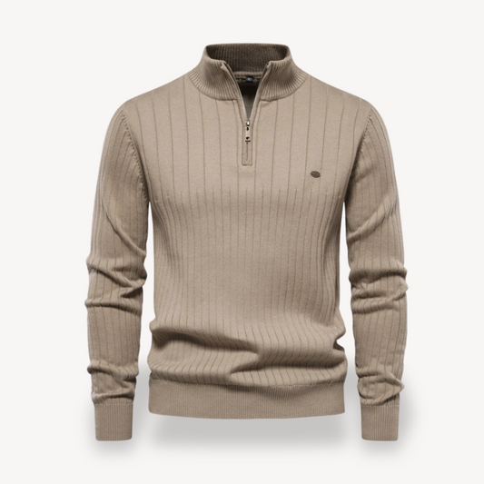 Loravelle | Herrenpullover aus gerippter Baumwolle mit Reißverschluss 0
