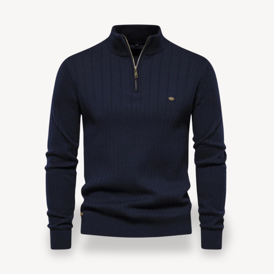 Loravelle | Herrenpullover aus gerippter Baumwolle mit Reißverschluss 1
