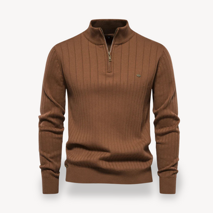 Loravelle | Herrenpullover aus gerippter Baumwolle mit Reißverschluss 8