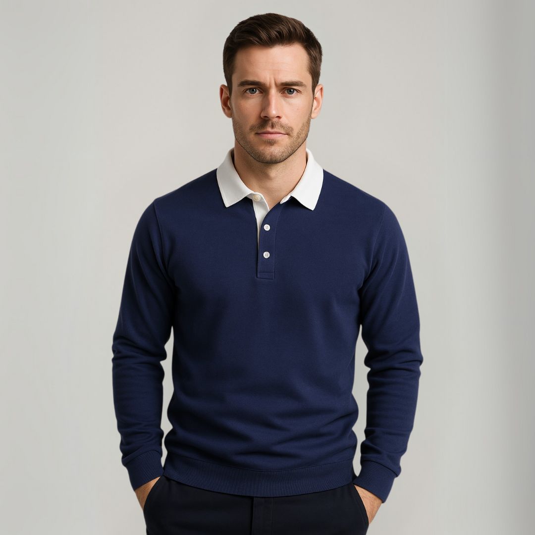 Loravelle | Langarm-Polopullover für Herren – 100 % Baumwolle – Freizeitkleidung 1