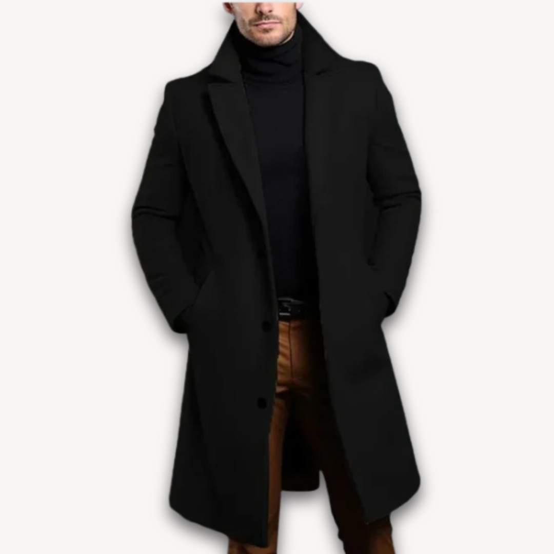 Loravelle | Langer Herrenmantel – Formeller Wintermantel aus Wollmischung – Slim Fit 0