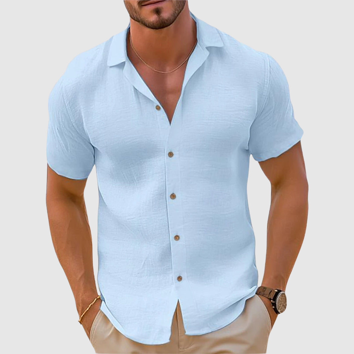 Herren Hemd Kurzarm Frühjahr Knopfleiste Modern