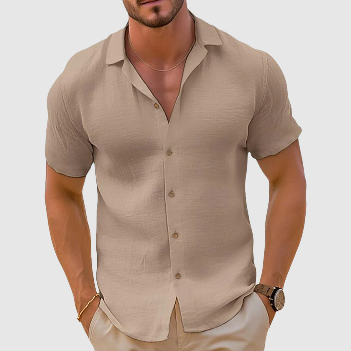 Herren Hemd Kurzarm Frühjahr Knopfleiste Modern - BerlinGlamour