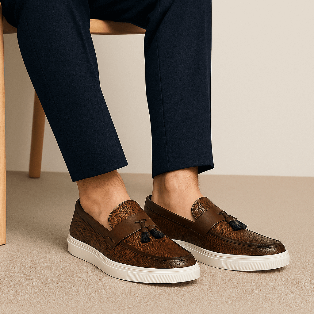 Luxeoutfit | Loafer mit Quaste aus geflochtenem Leder 2