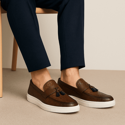 Luxeoutfit | Loafer mit Quaste aus geflochtenem Leder 2