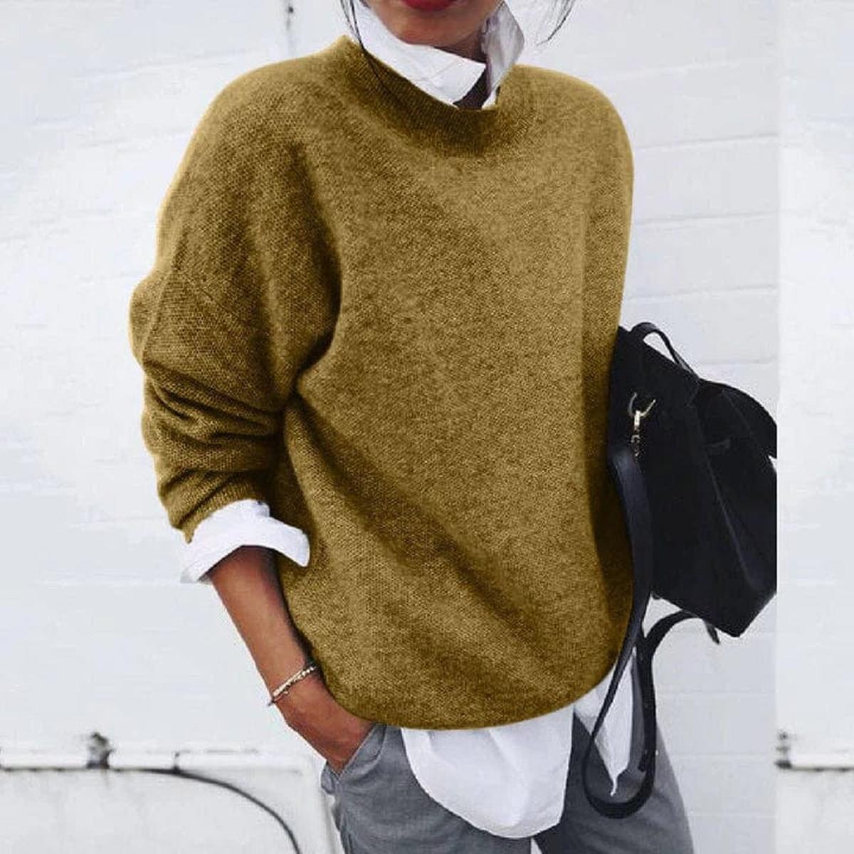 Damen Pullover Lässig Locker Geschnitten Bequem