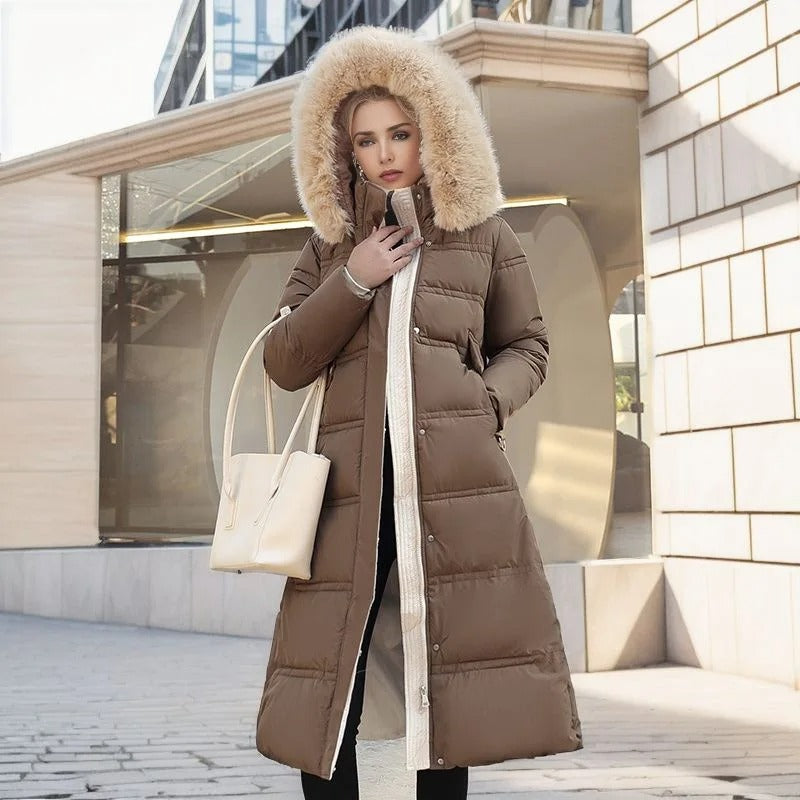 Damen Steppmantel Schick mit Gürtel und Kapuze - BerlinGlamour