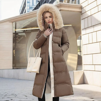Damen Steppmantel Schick mit Gürtel und Kapuze - BerlinGlamour
