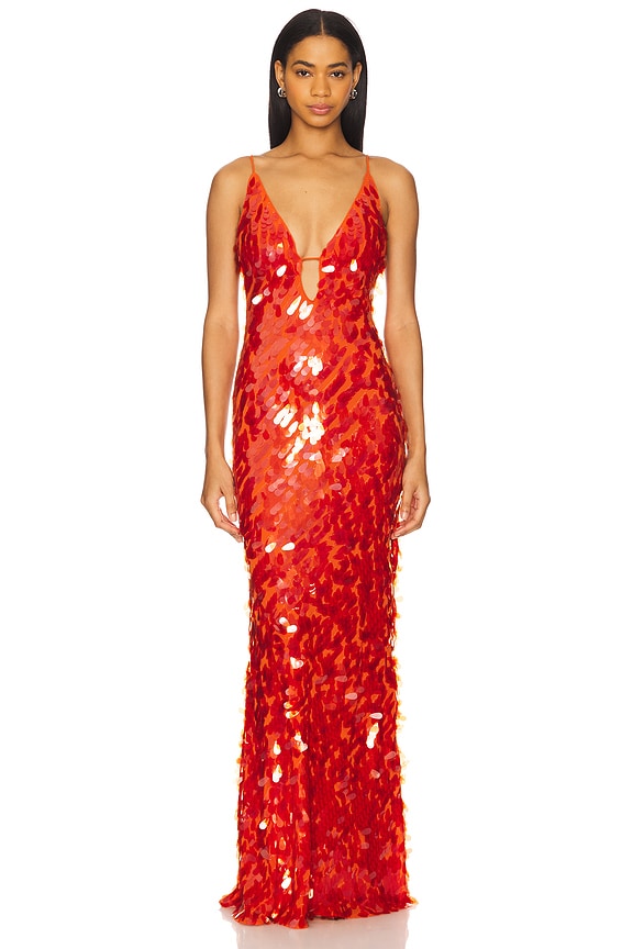 Rotes Abendkleid mit Pailletten Offener Rücken Spaghettiträger - BerlinGlamour